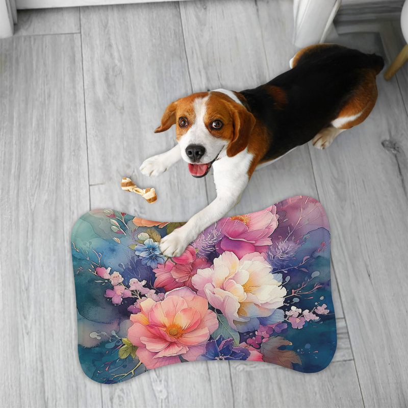 Inky Blooms - 1 Piece Bone Shape Feeding Mat