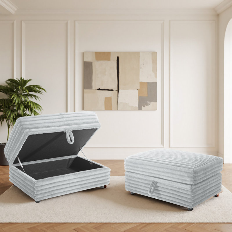 37.79cm Wide Rectangle No Pattern Footstool Ottoman with Storage, Grey