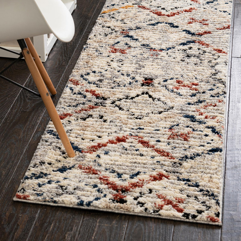 Tapis beige à motif géométrique Tucson, Tapis de couloir 2 pi 7 po x 12 pi