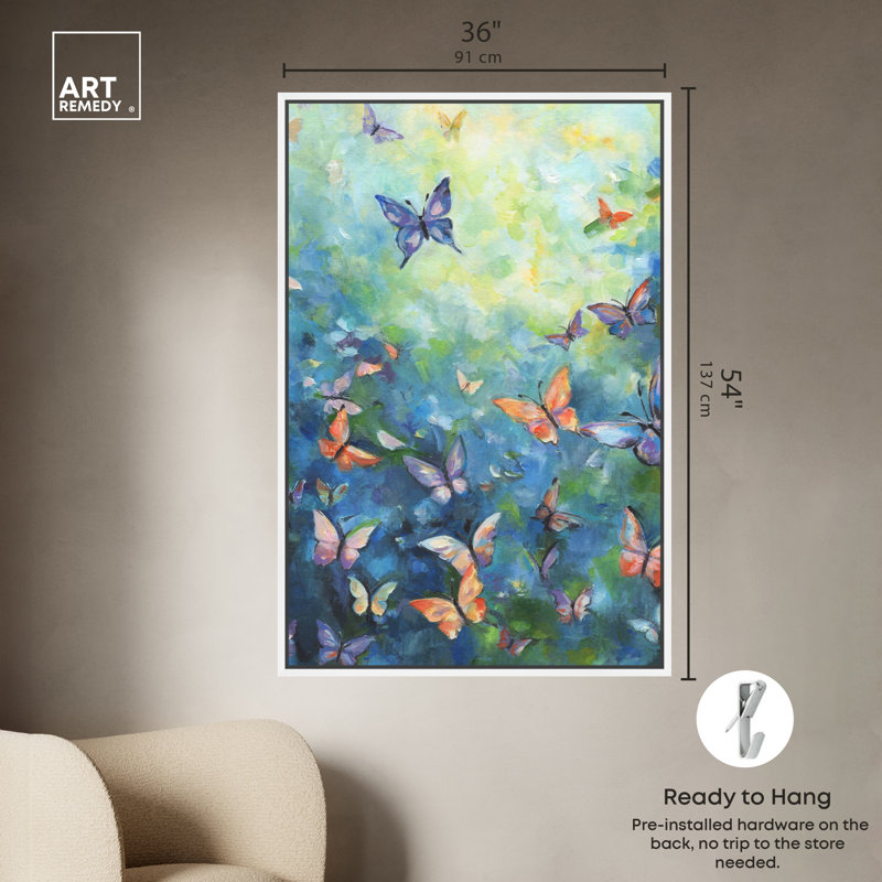 Large Multicolor Butterfly Print on Canvas with White Frame