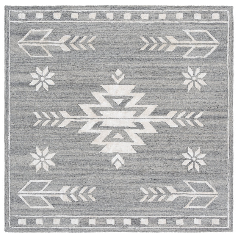 Soho 659 Hand Tufted Wool/Viscose/Cotton Moroccan Rug in Gray/Ivory, Square 6'