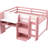 Pink Full Size Low Loft Bed With Built - In Desk, Three Storage Compartments, Open Shelves, Features And Space Utilizing Bedroom Layout Bed, Pink, Featuring Bookcase, Under Storage, Guardrail,-2110590624