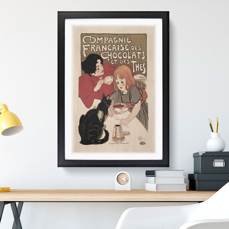 Compagnie Francaise Des Chocolate by Theophile Steinlen - Picture Frame Graphic Art, 36cm H x 27cm W x 2cm D, Black Framed