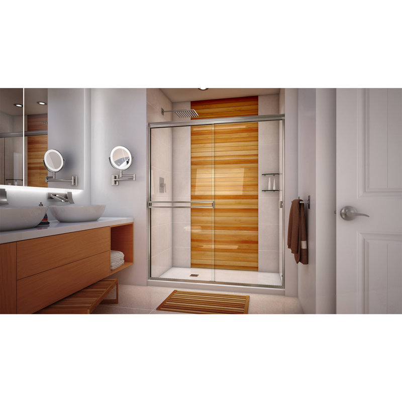 61" x 67" Bypass Semi-Frameless Shower Door, Brushed Nickel