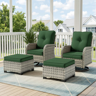Ensemble de chaises berçantes pivotantes d'extérieur 4 pièces avec coussins et repose-pieds