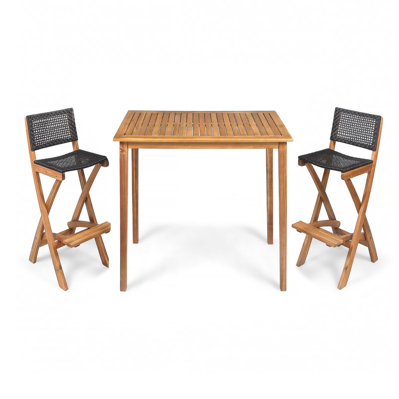 Aiyden 2 - Person Wicker Patio Dining Set with Rectangular Table, Natural Wood/Brown, 41" H x 45" L x 26" W