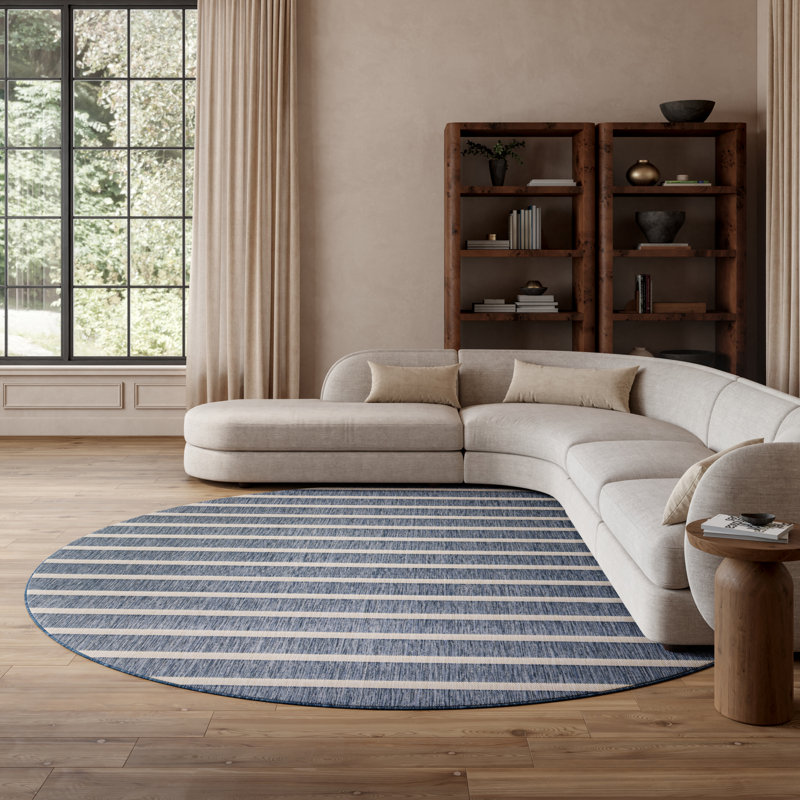  Positano 8' x Round Navy Ivory Modern Rug, Round 8'