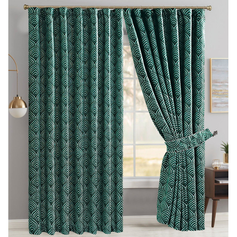 Marmaduke Cotton Blend Blackout Curtain Pair, Green, 228 W x 228 D cm
