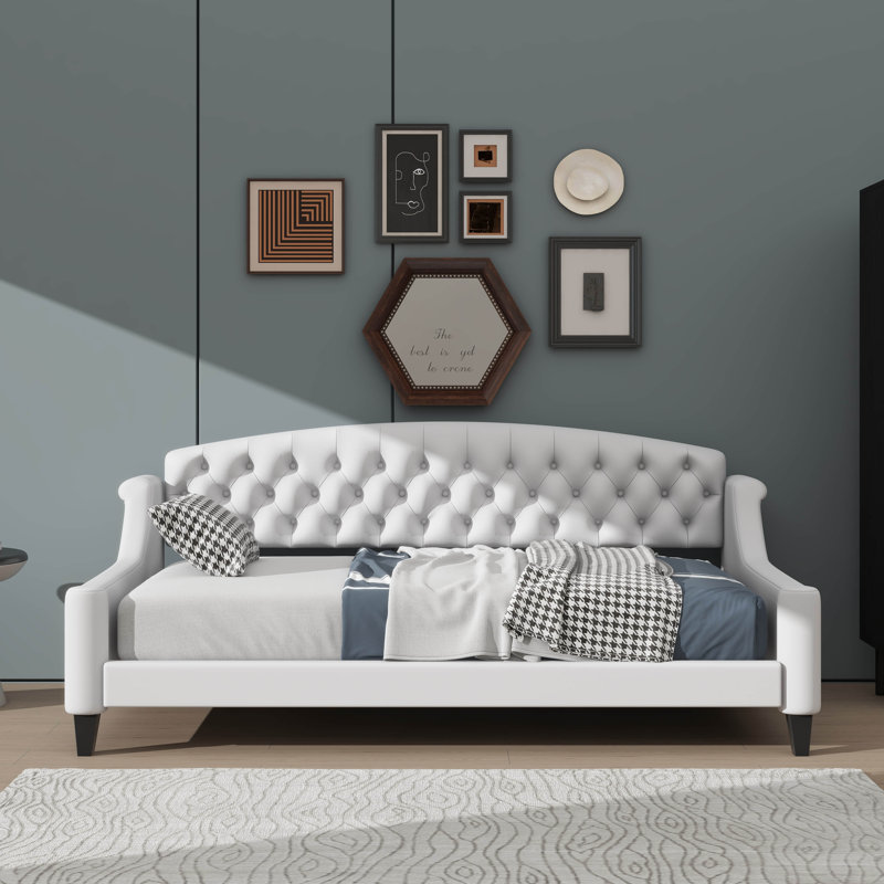Lit de jour simple chic avec accents capitonnés délicats, Simple, Beige