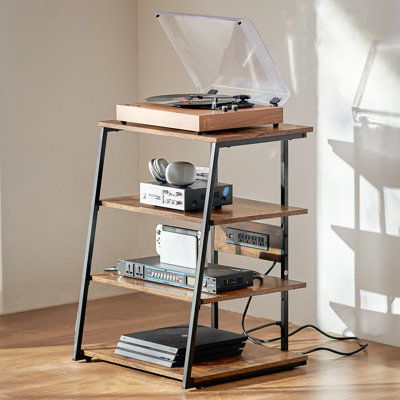 Meuble audio-vidéo à 4 niveaux avec multi-bandes, meuble télé de coin avec lumières DEL, tablettes en bois réglables en hauteur