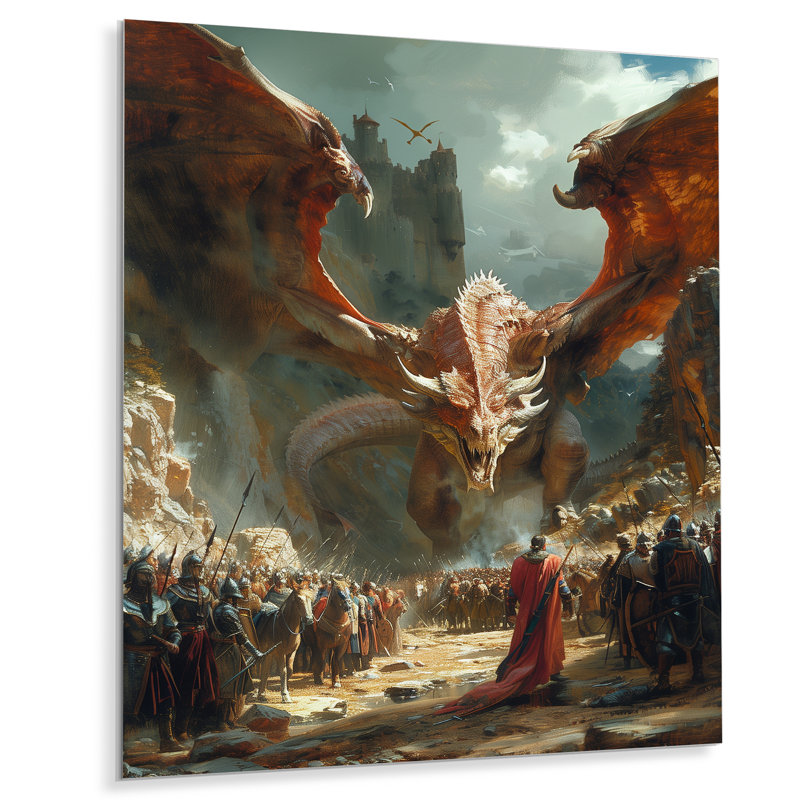 Décoration murale épique entre les dragons et les soldats V - Dragons, Métal métal, H 20 po x l 12 po