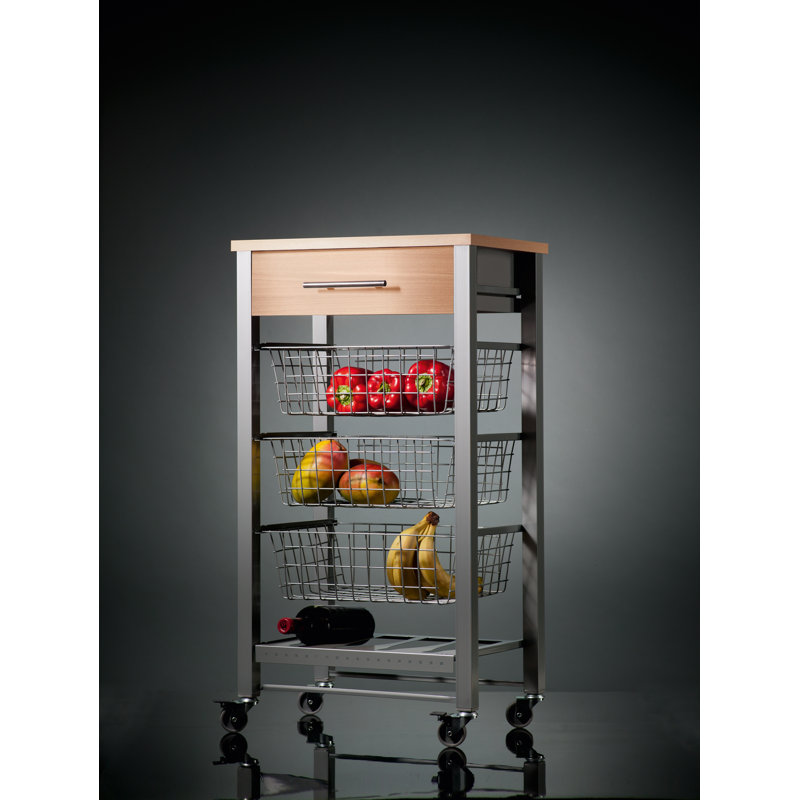 April Kitchen Trolley With 3 Baskets, Stainless Steel Box, Bottle Rack And Beech Colour Chart