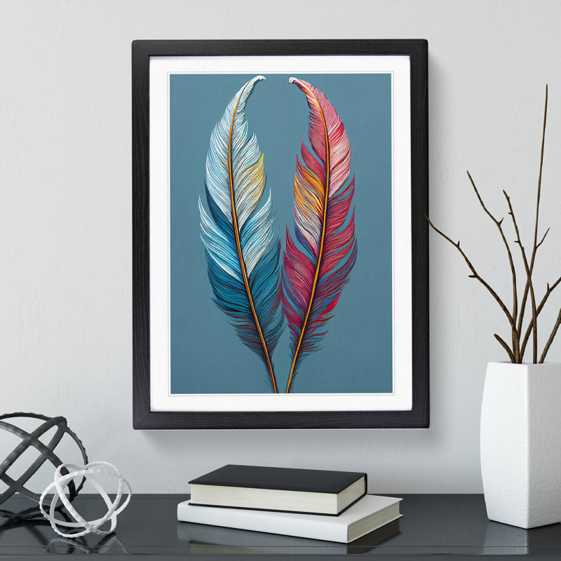 Two Feathers - Framed Print, 46cm H x 34cm W x 2cm D, Black Framed