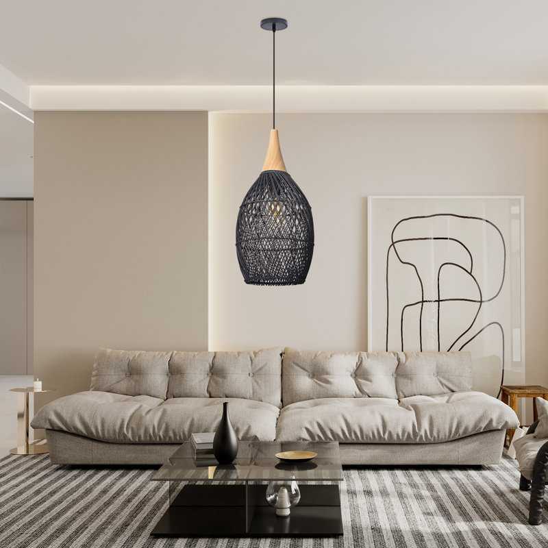 Corlyn 1 - Light Natural Geometric Pendant, Black, 19.96" H x 9.06" W x 9.06" D