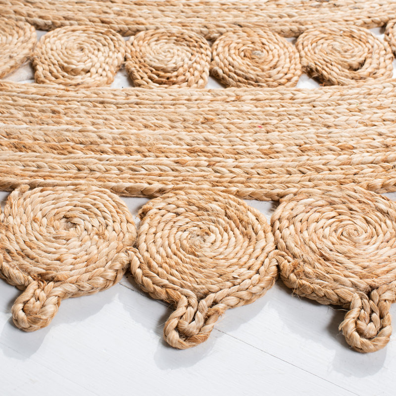 Lupe Geometric Handwoven Jute Tan Area Rug, Round 3'