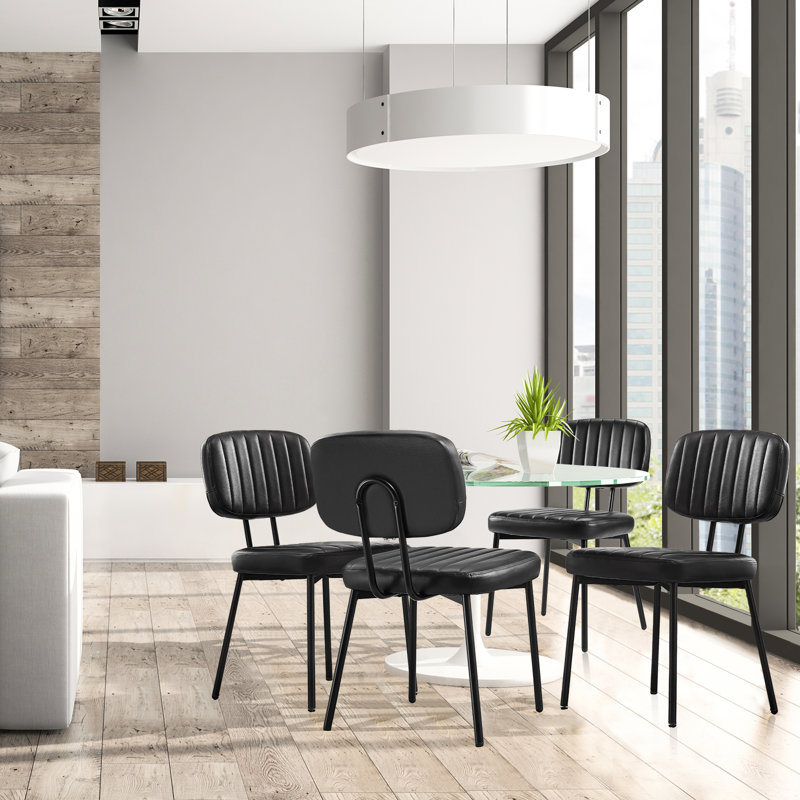PU Leather Upholstered Side Dining Chairs Set with Backrest (Set of 4), Black
