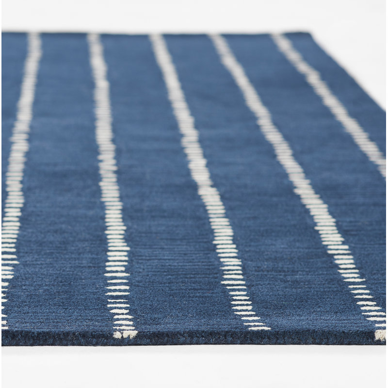 Tapis rayé bleu marine en laine touffeté à la main Nichols, Rectangle 3 pi 6 po x 5 pi 6 po