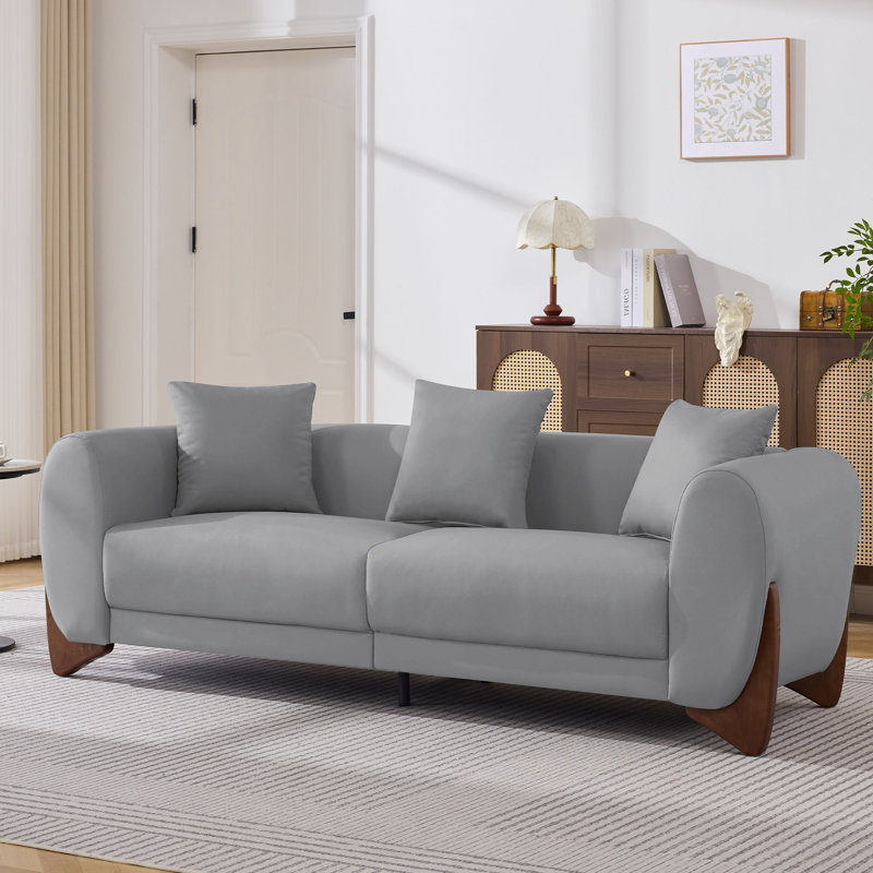 Canapé 87 po rembourré en similicuir avec repose-pieds - ensemble de canapé moderne avec pieds en bois massif