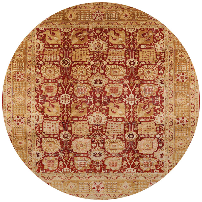 Tapis oriental rouge / jaune Greenville, Rond 8 pi