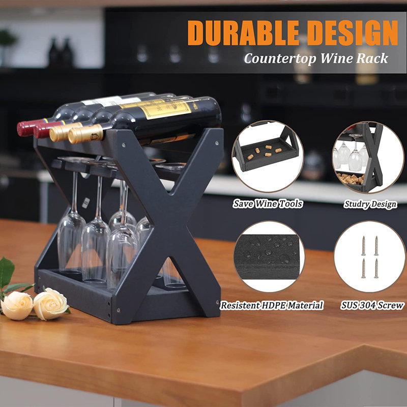 4 Bottle Tabletop Wine Bottle Rack in Black