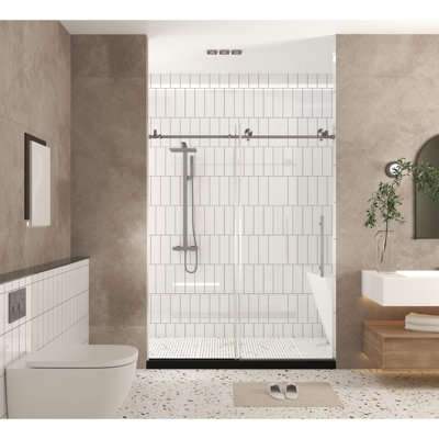 Shower Door 76" H 56 - 60" W 1/4"  6 Mm  Clear Tempered Glass Stainless Steel Handle Brushed Nickel Transmitting Large Wheels And Round Tracks For Stable Easy Sliding Water Blocking Strip X Proof