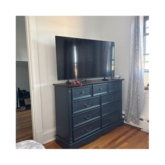 9 Drawers Dresser, 54" Wide Farmhouse Chest of Drawers with Charging Station, Distressed Finish Design - Brown