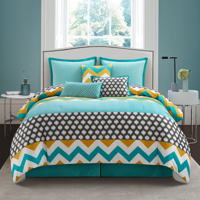 Leroux Reversible 7 Piece Geometric Comforter Set, King Comforter + 6 Additional Pieces