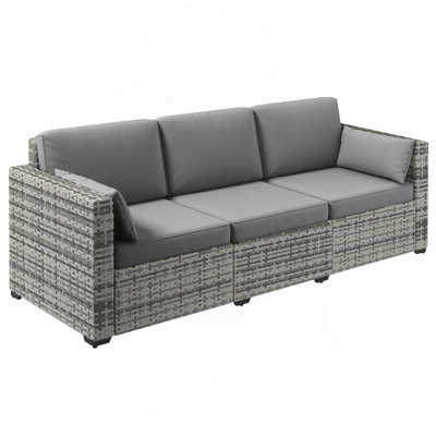 Outsunny Wicker Patio Couch, PE Rattan 3-Seat Sofa, Outdoor Furniture With Deep Seating, Cushions, Steel Frame