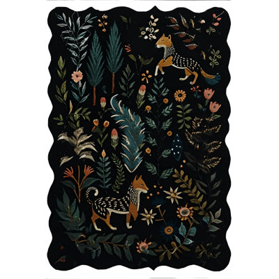 Tapis décoratif moderne à motif floral à motif floral tigré noir Shape Collection