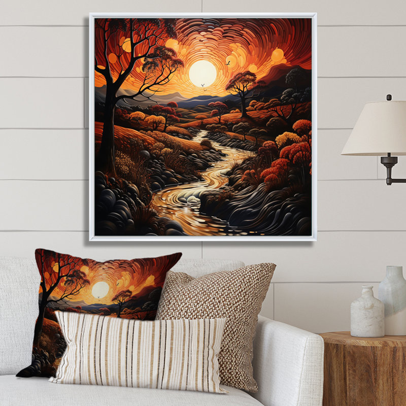 " Countryside Crimson Sunset Landscape V " Mixed Media and Color Photography Print, 36" H x 36" W x 1.5" D