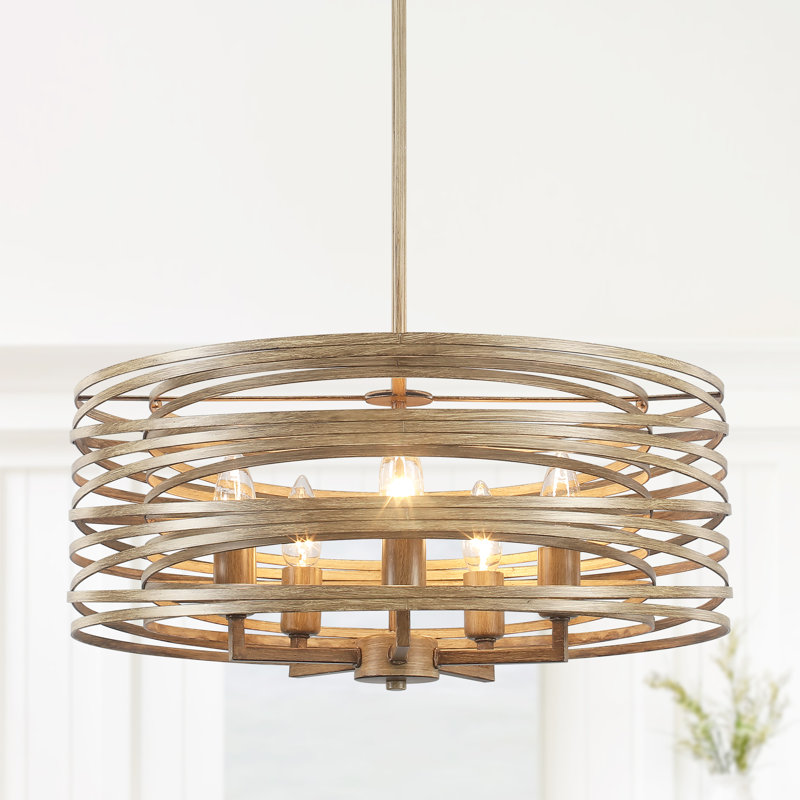 Wataru 5 - Light 18.9''Drum Farmhouse Mosaic Chandeliers for Dining Room Lighting Fixtures Over Table Modern Industrial Hanging Single Pendant