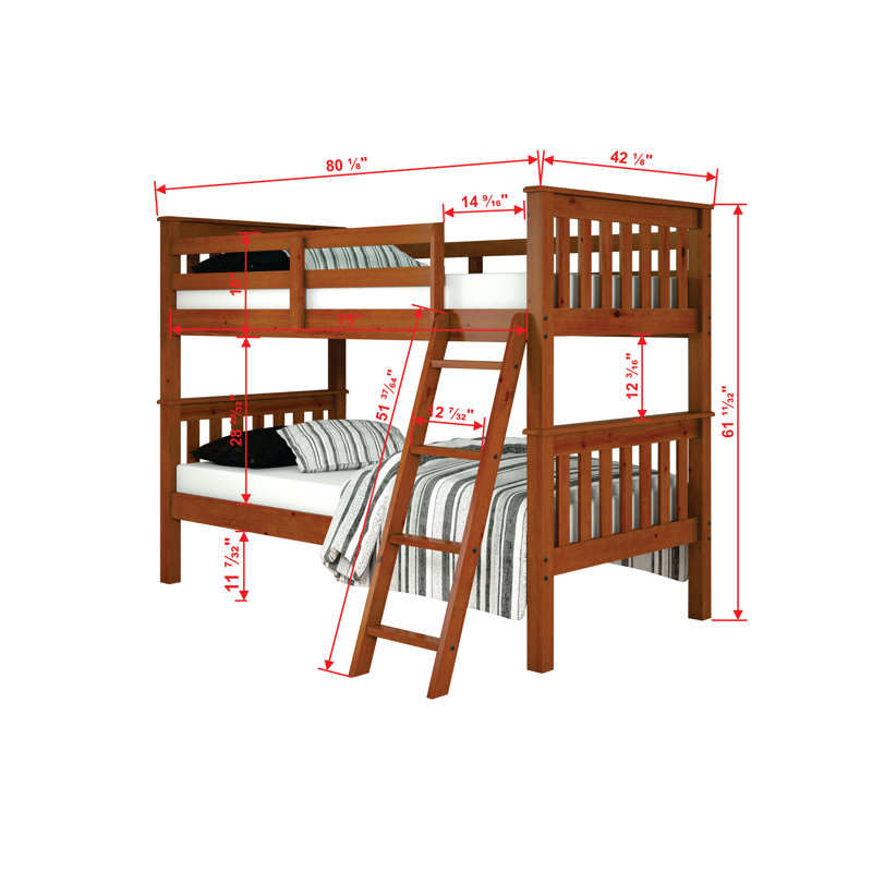 Dubbo Twin over Twin Solid Wood Standard Bunk Bed with Trundle, Light Espresso