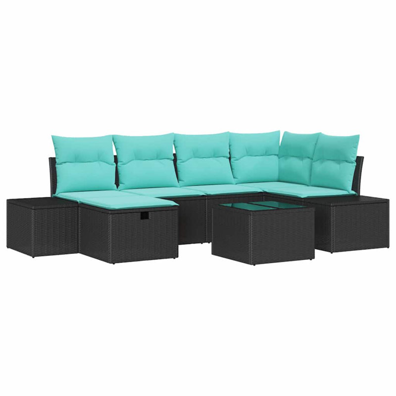 Ensemble de canapé de jardin avec coussin 7 pièces vidaXL, Coussin bleu / cadre noir