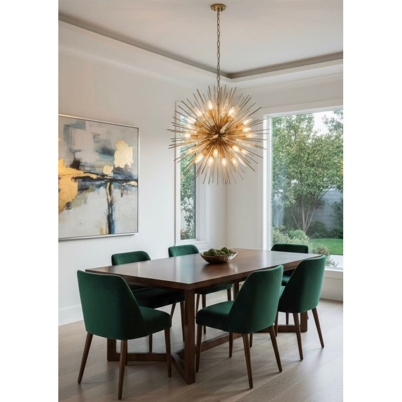 Golden Spire 28" Starburst Round Chandelier, H 51,2 po x l 28,4 po x P 28,4 po, 18 lumières