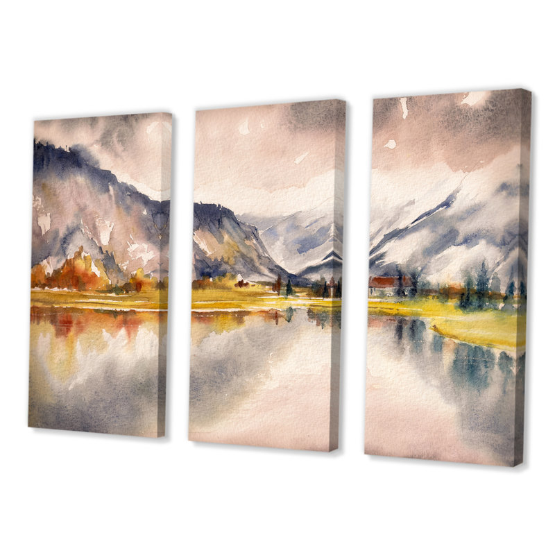 Paysage d'automne avec ciel reflété sur un lac - impression d'art sur toile Country, H 40 po x l 60 po x P 1 po