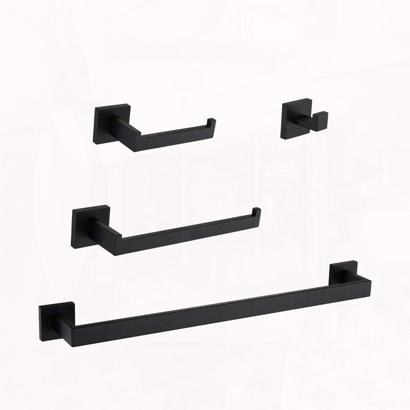 4-Piece Stainless Steel Bathroom Hardware Set, Matte Black