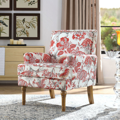 Chaise d'appoint, fauteuil floral, garniture cloutée, décor rouge et blanc, pieds en bois massif, mobilier de ferme, fauteuil de chambre rembourré, chaise d'appoint, imprimé traditionnel, salon Wayfair.