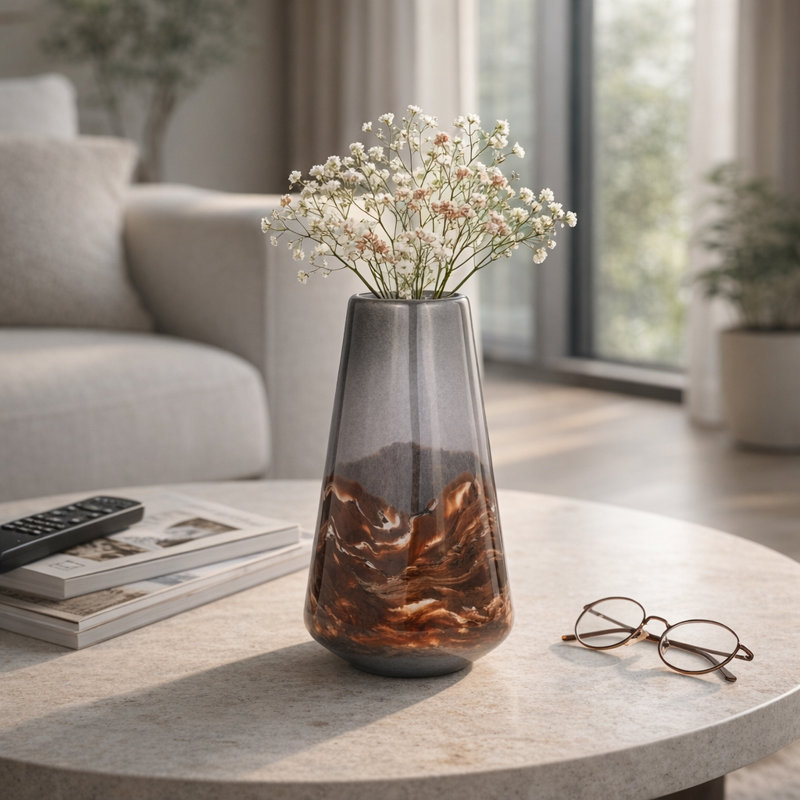 Vase moderne en verre effilé pour la décoration intérieure, H 14 po x l 8 po x P 8 po