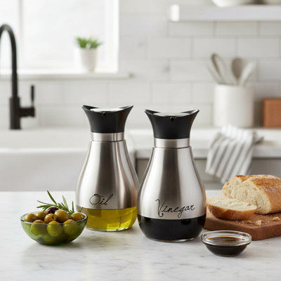 Cafe Contempo Silver And Glass 2Pc Oil & Vinegar Set 13.6Oz. Each