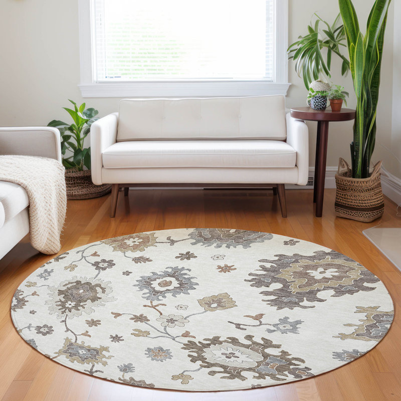 Premium Machine Washable Prisco Ivory Rug, Round 8'