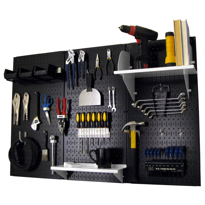 Ensemble de panneau perforé de rangement pour outils standard H 32 po x 48 po, Noir et blanc