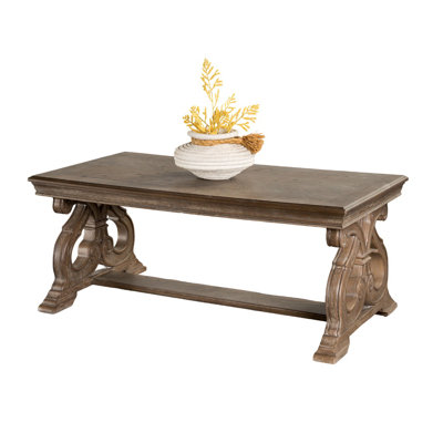 Table basse de style traditionnel, pieds à volutes courbés, design sculpté, finition chêne vieilli | Idée de cadeau