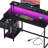 Gaming Desk 47 Inch with LED Lights and Monitor Stand for Small Spaces, Office Desk with Power Outlets, Black