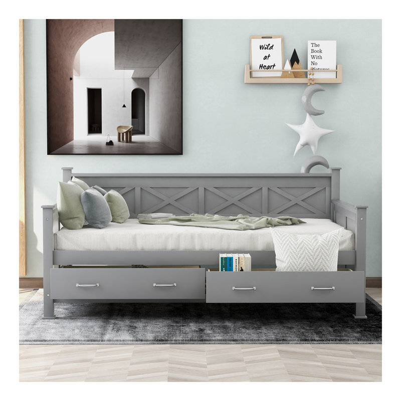 Lit de jour simple en bois de style décontracté moderne et rustique, Gris