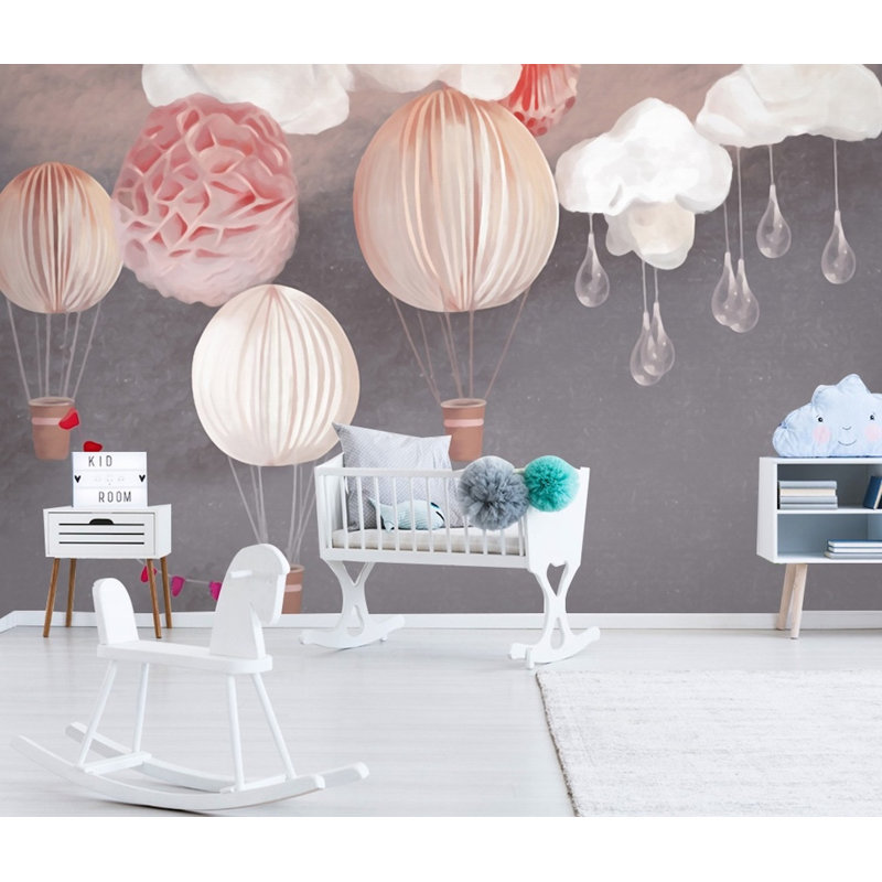 Papier peint amovible en papier avec montgolfières et lanternes pour enfants, L 114 po x l 204 po
