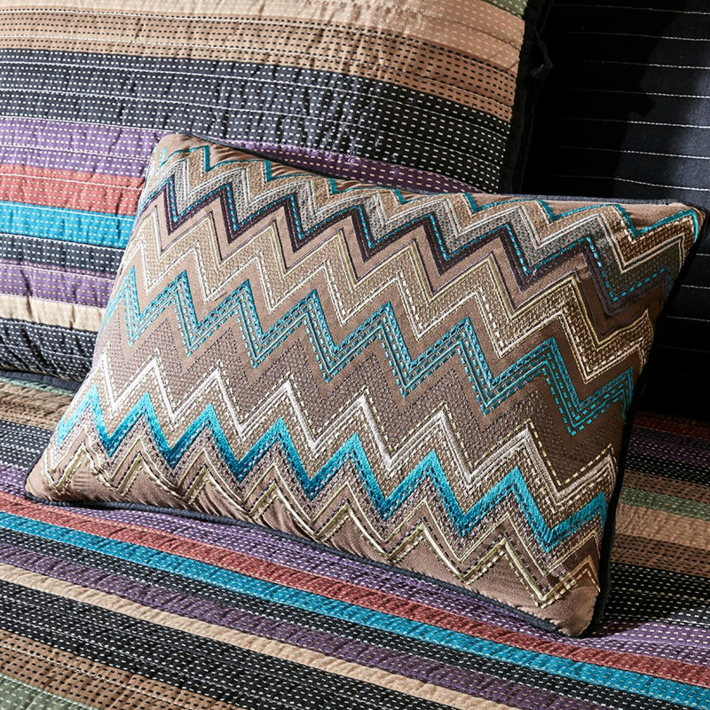 Housse de lit de jour réversible 6 pièces, imprimé à rayures multiples, housse pour matelas simple, housse, 3 taies décoratives, coussin décoratif, pièce lavable à la machine, motif de couleur, matelas, jupe de lit incluse,