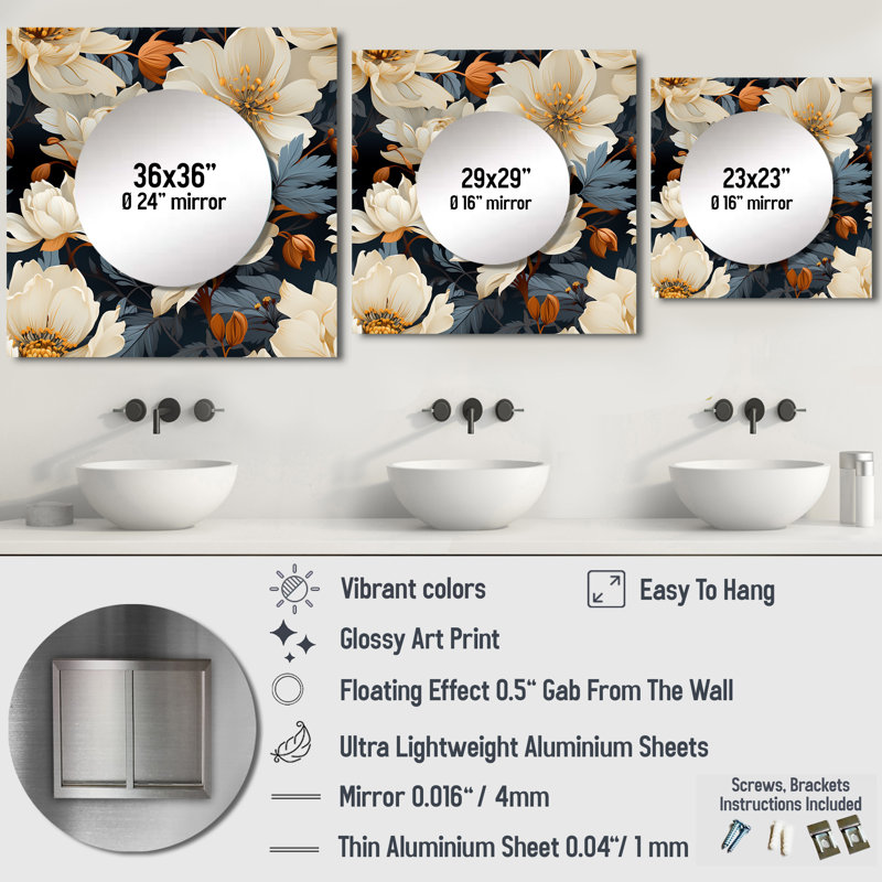 Magnificent Magnolia Blooms I - Floral Square Living Room Wall Mirror Art, 23" x 23"