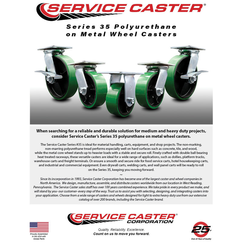 8 Inch Heavy Duty Poly on Cast Iron Caster Set with Ball Bearings Set of 4, Green