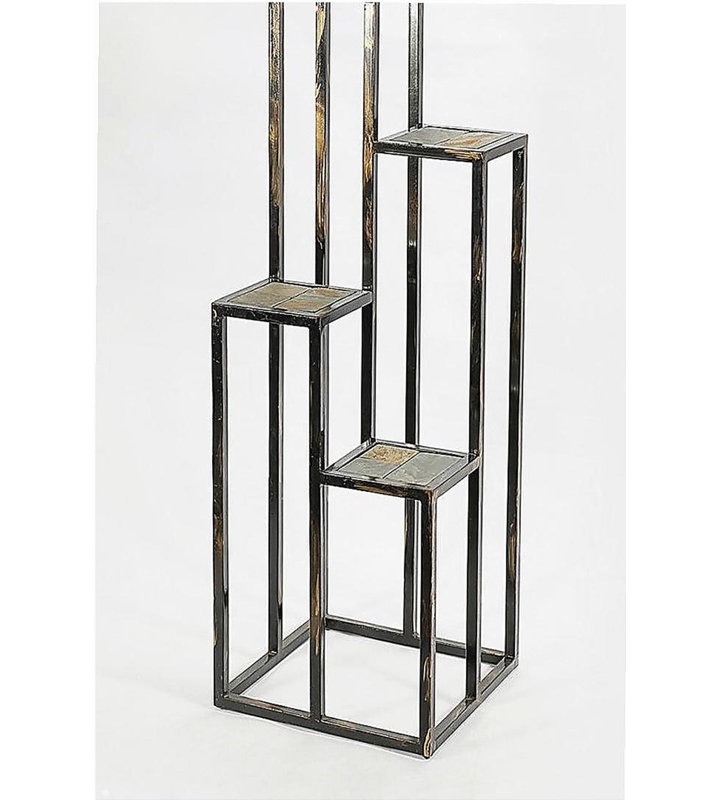 Support pour plante 47,25 "à 4 niveaux en pierre grise noire / dorée