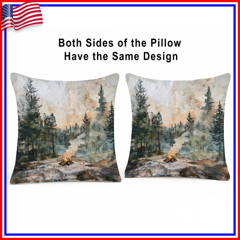 Forest Campfire Scene Double Sided Throw Pillows, 18 po x 18 po